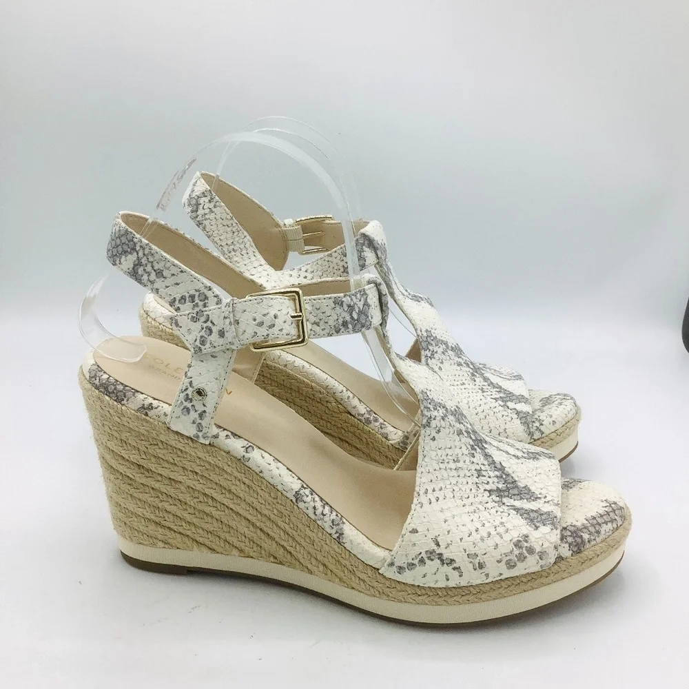 NEW Cole Haan Cloudfeel Embossed Leather Snakeskin Wedge Sandals‎